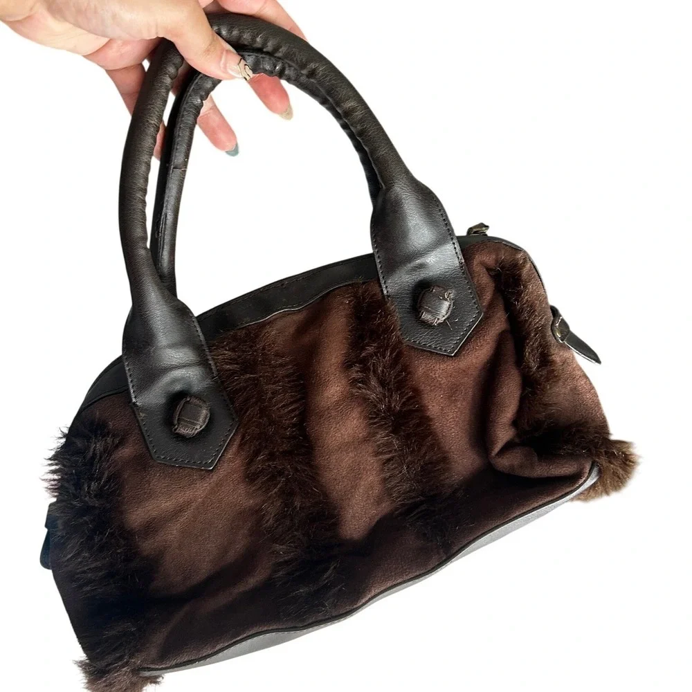 Avon Handbag Small Brown Faux Fur Trim Hand Bag 2000s y2k